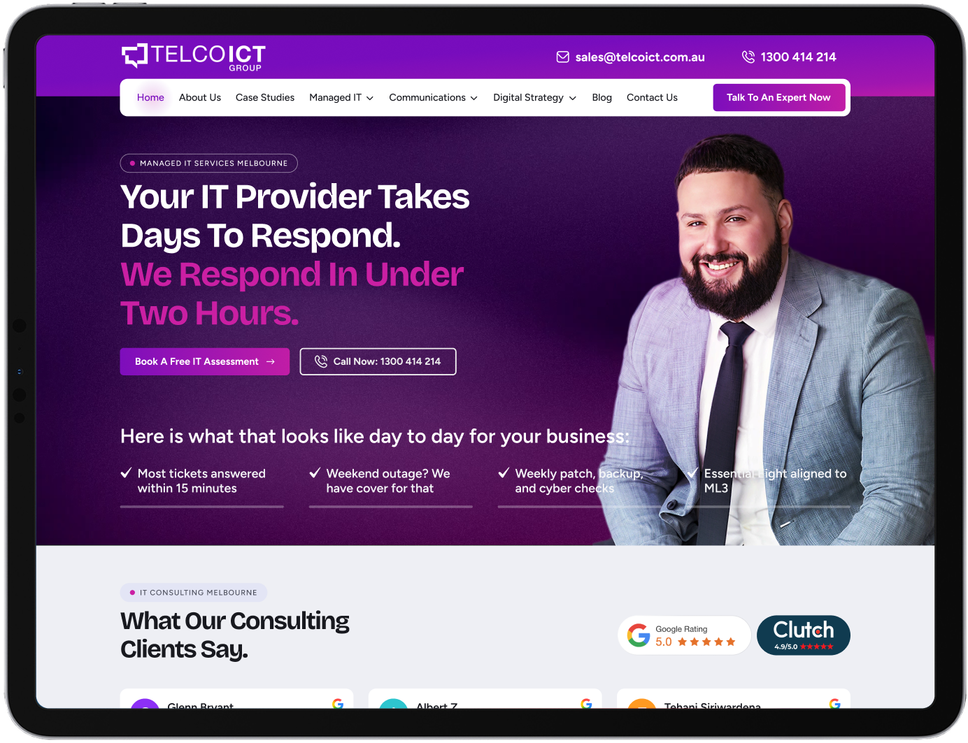 Web screen from a client project on a tablet