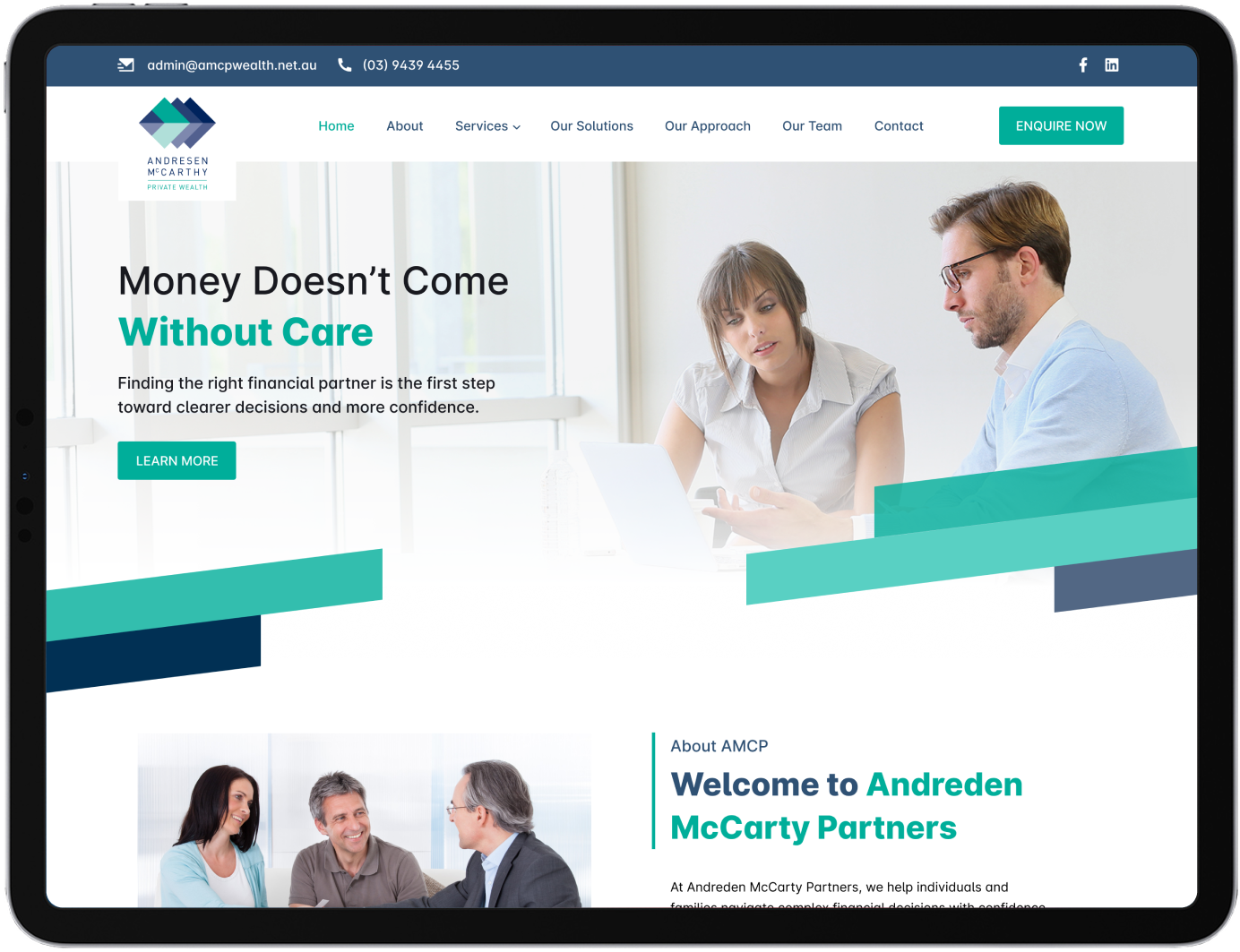 Financial advice website on a tablet