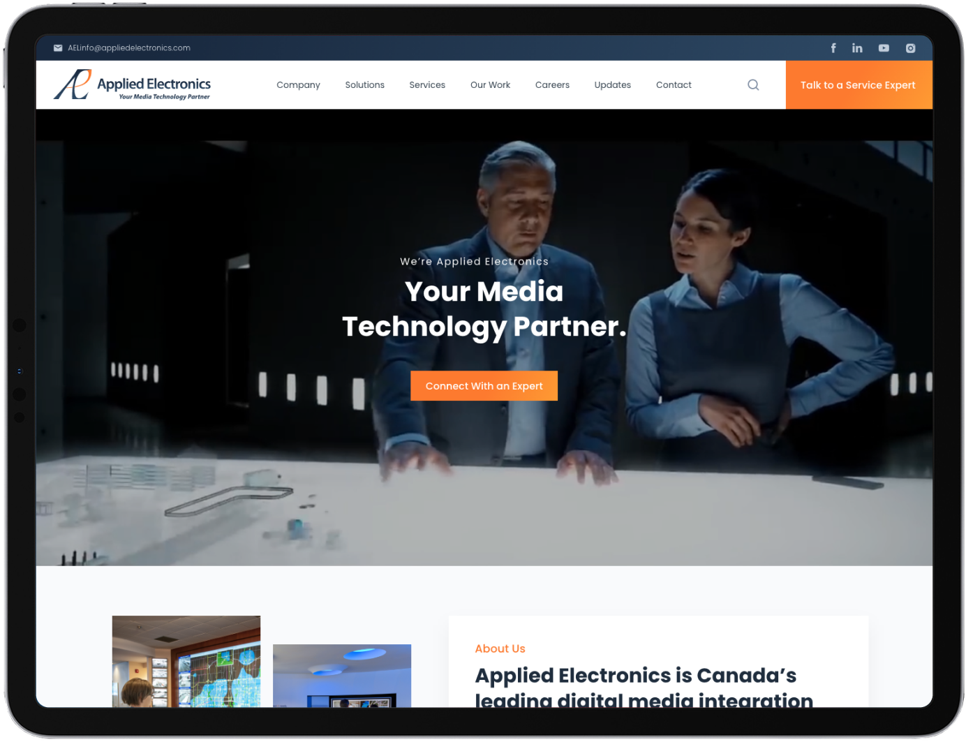 Web screen from a client project on a tablet