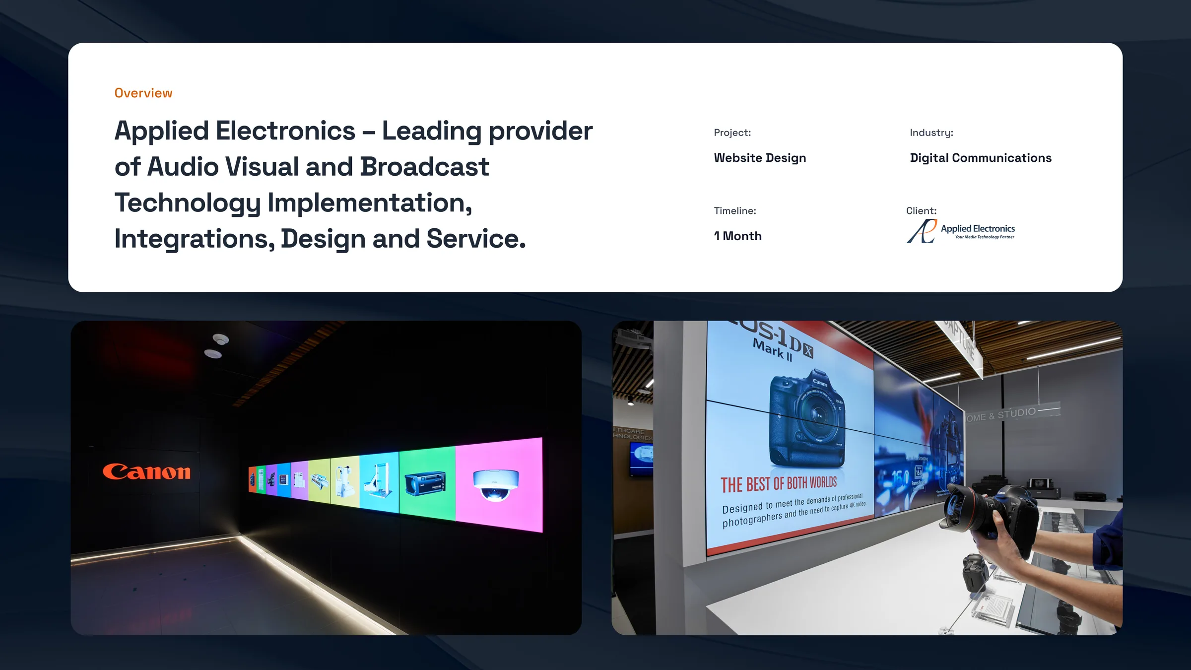 Overview: Applied Electronics, project facts and the website on screen