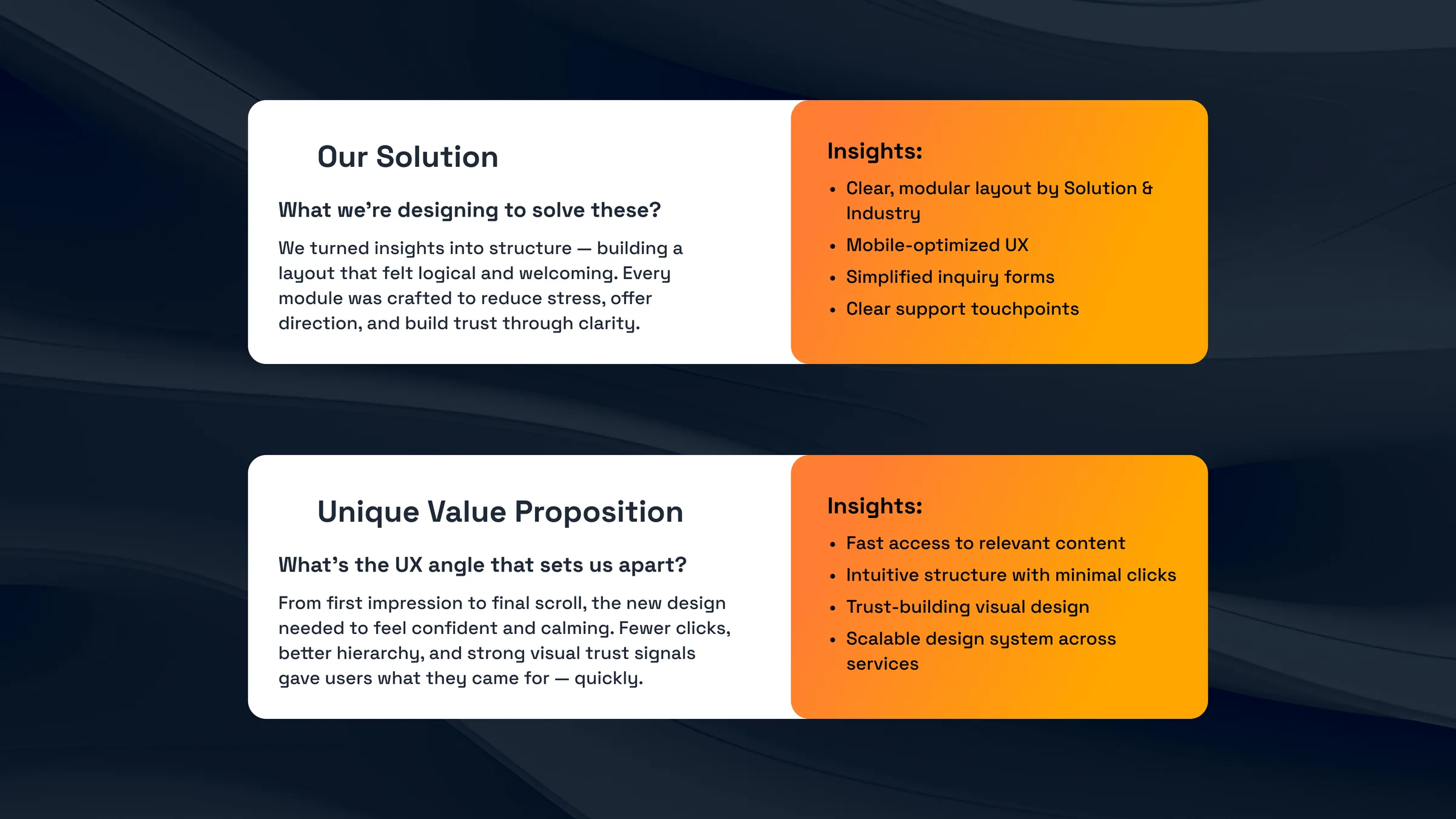 Our solution, and the unique value proposition, with insights
