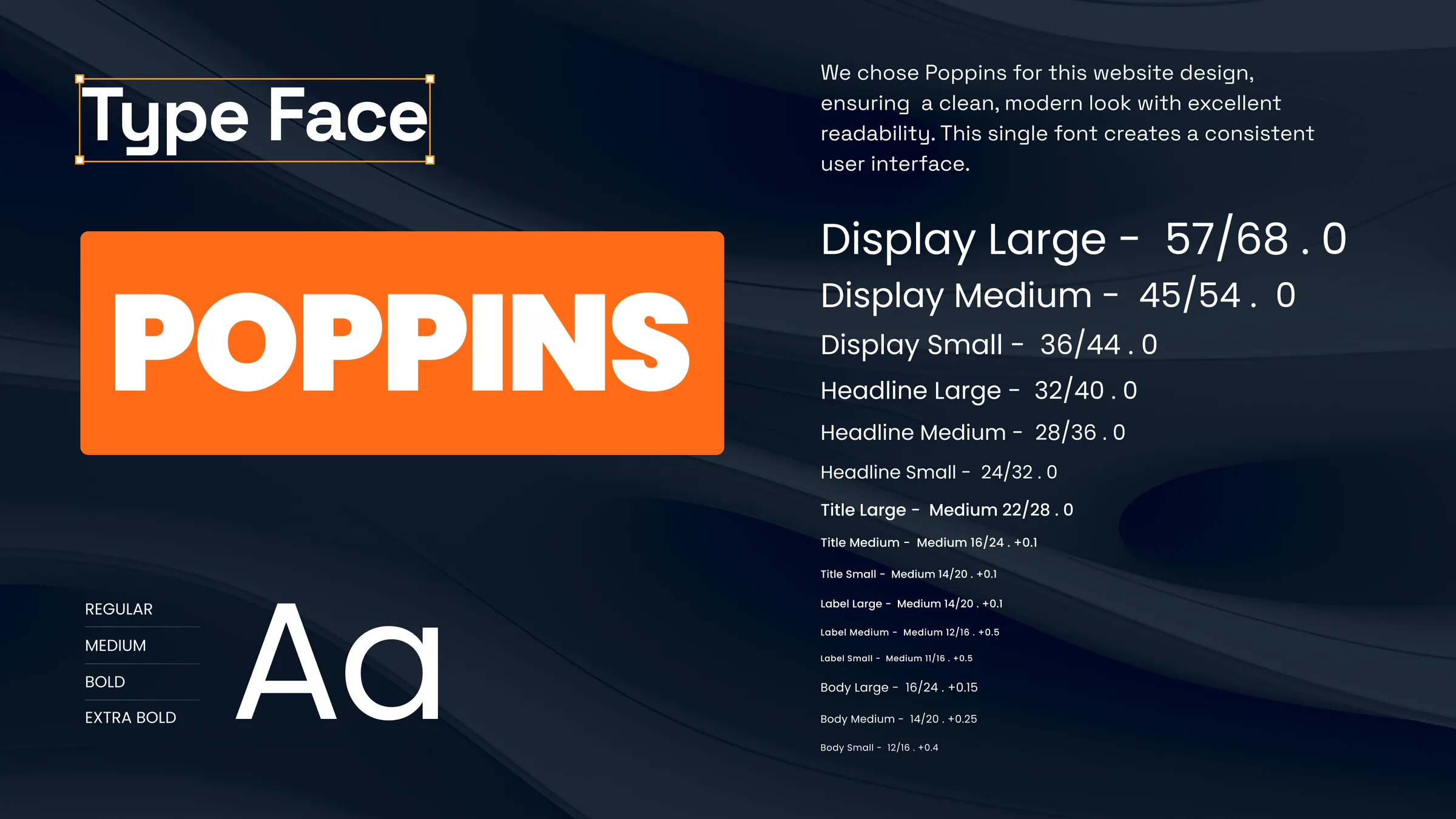 Typeface: Poppins, with the type scale