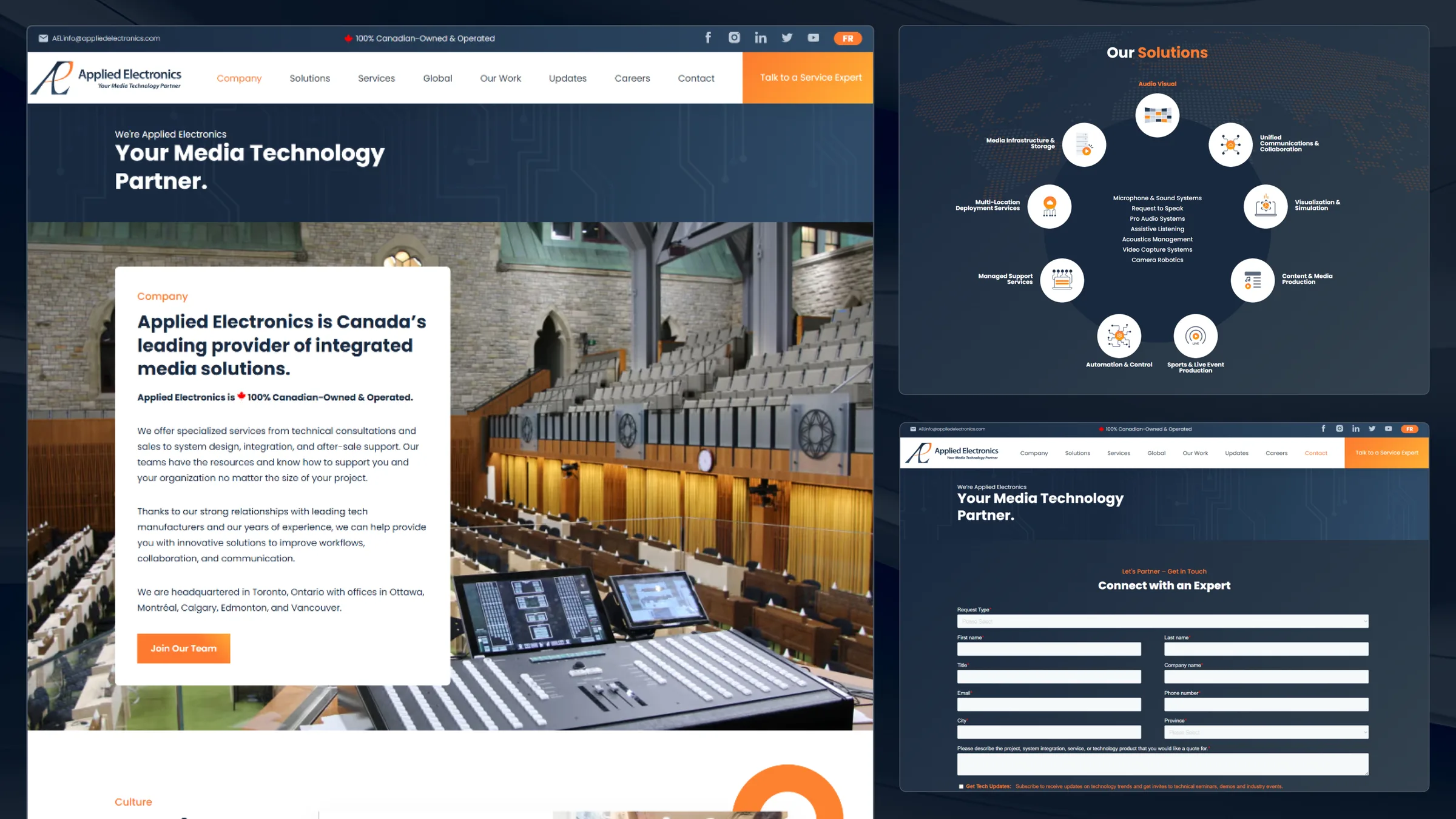 High fidelity designs: the home page, solutions and contact