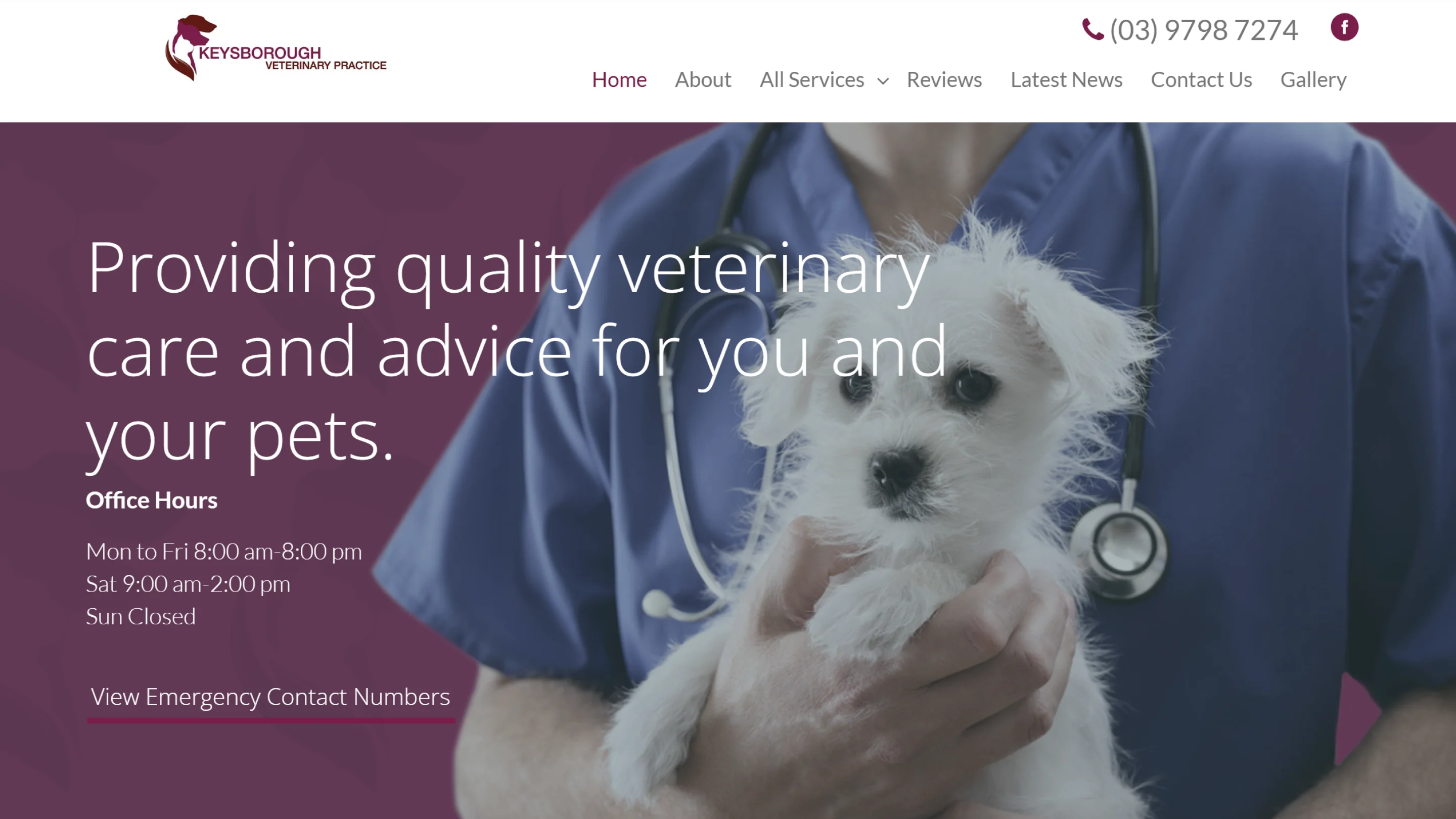 The old Keysborough Veterinary Practice website