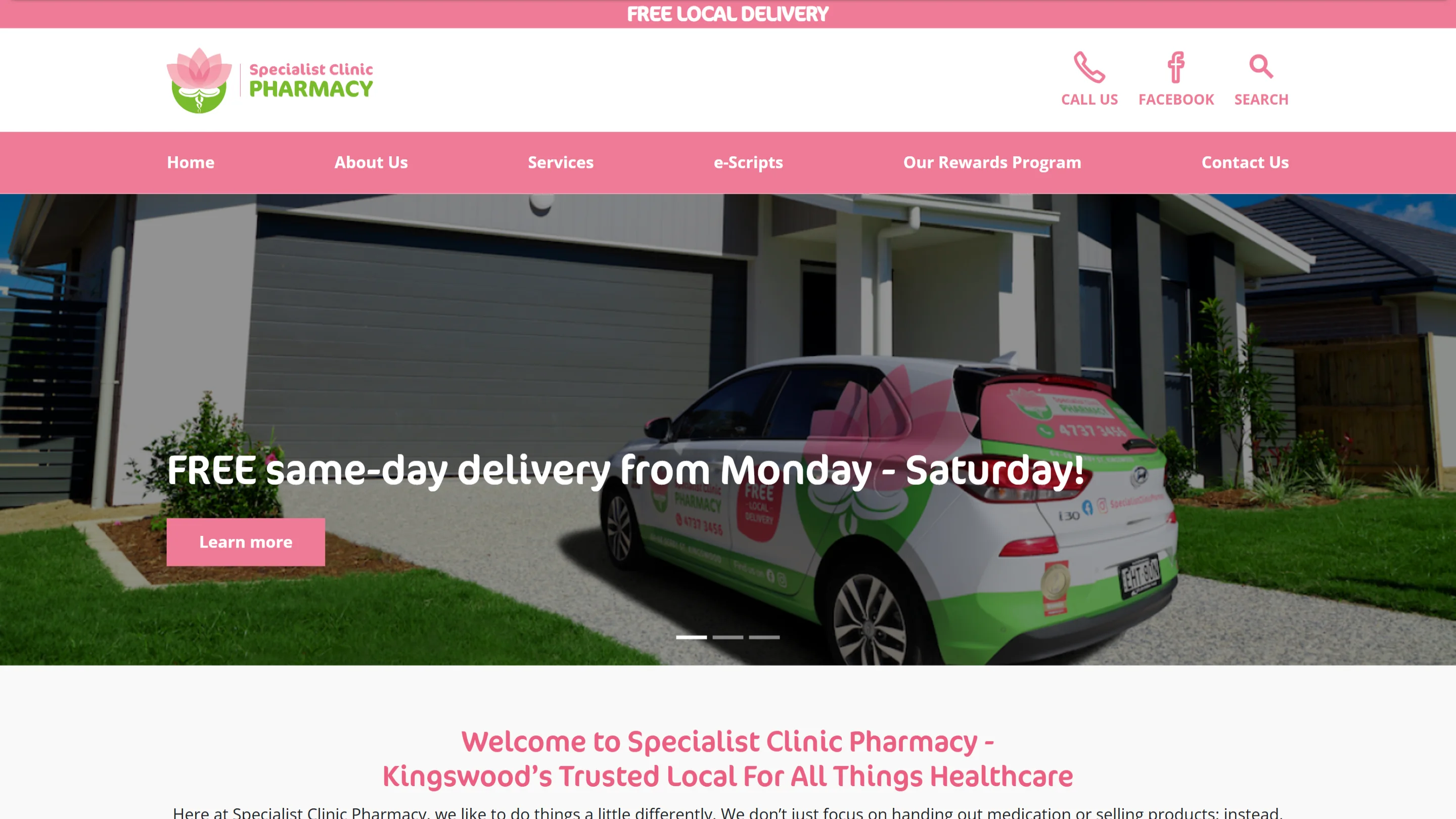 The old Specialist Clinic Pharmacy website