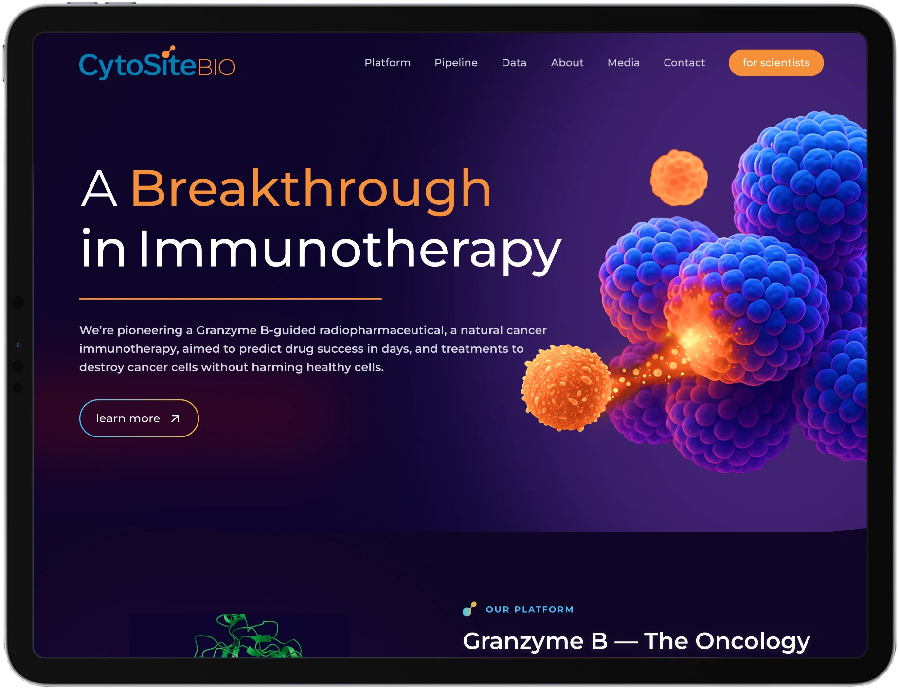The CytoSite Bio website on an iPad