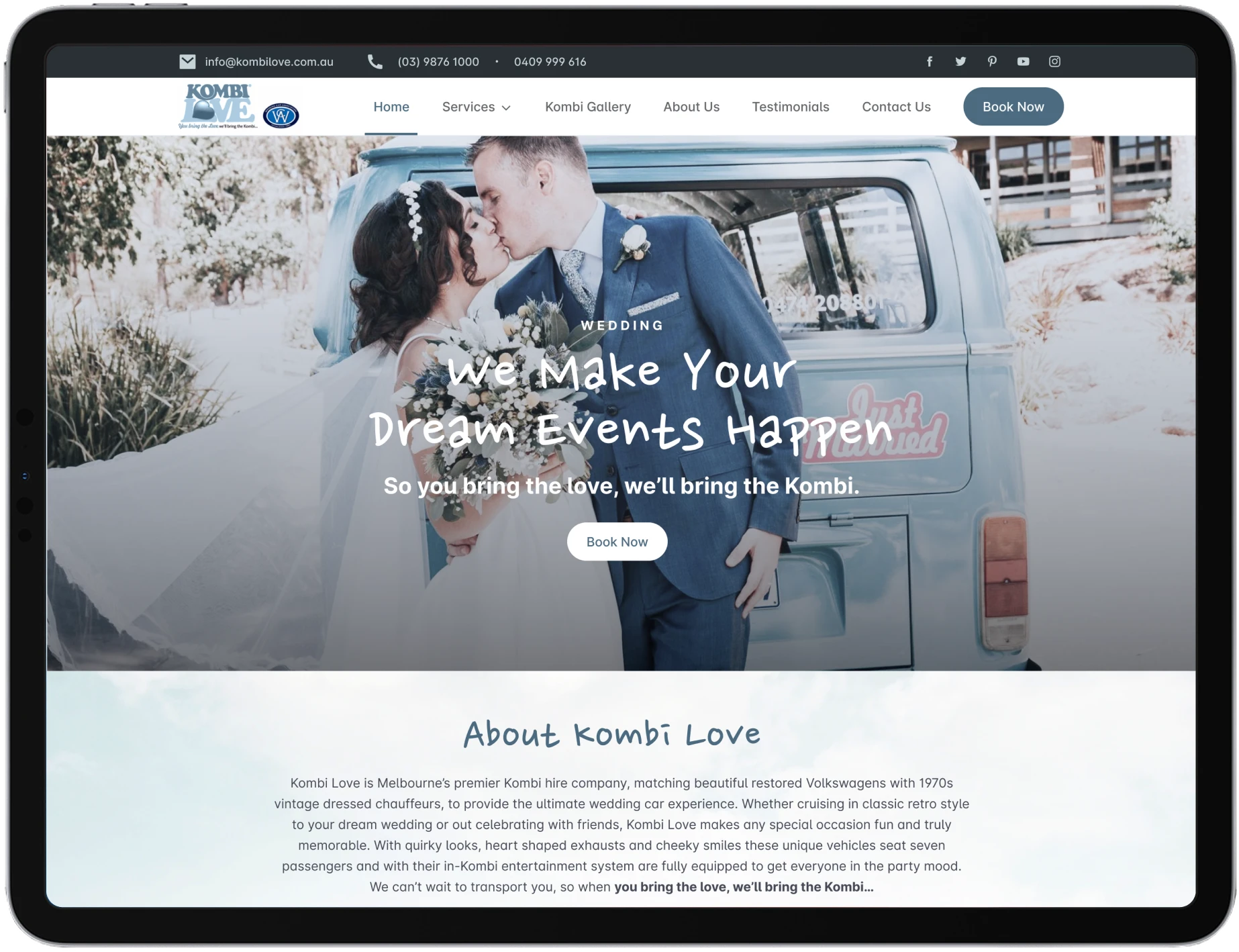 The Kombi Love website on an iPad