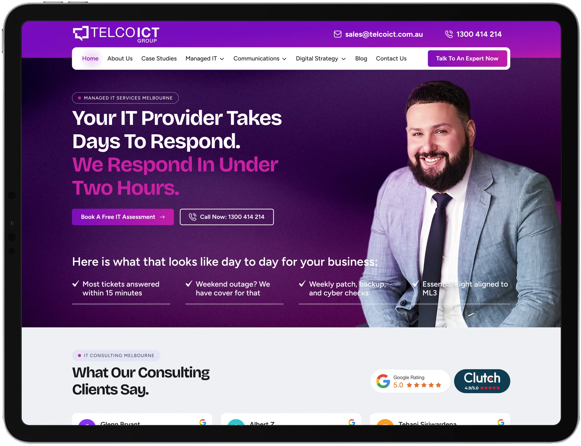 The Telco ICT website on an iPad