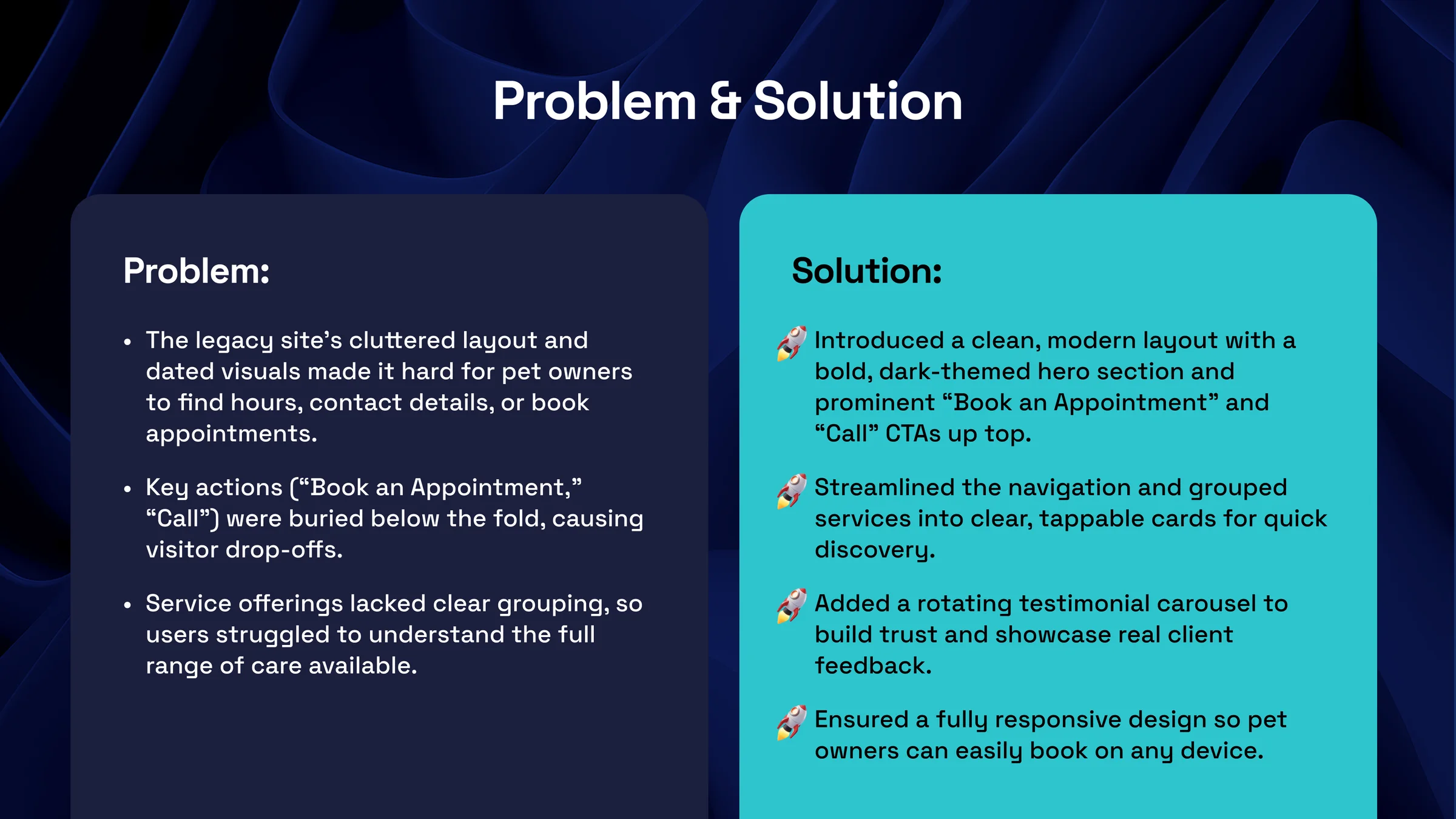 Problem and solution: the cluttered legacy site and the new layout