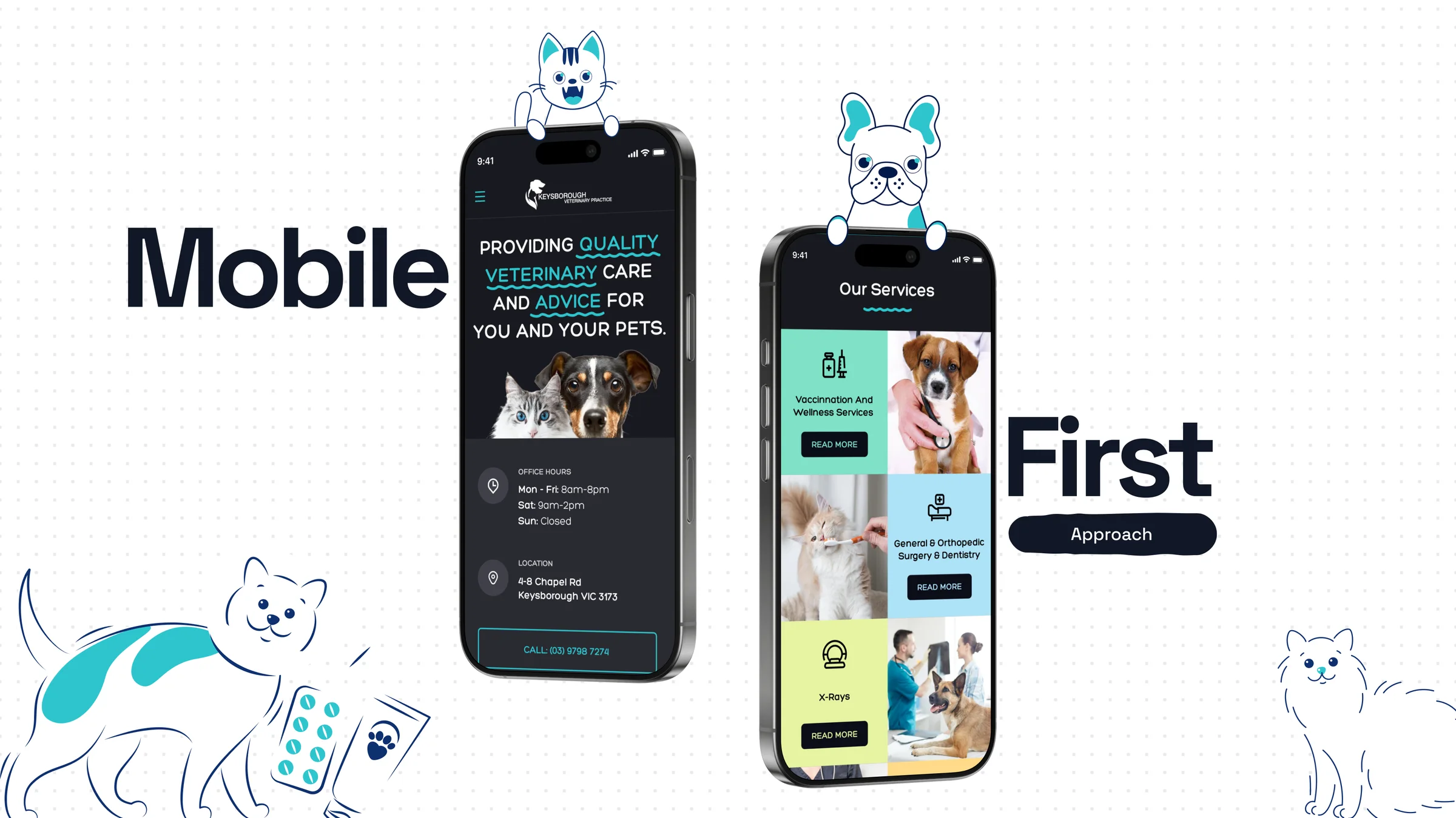 Mobile first approach, shown on two phones