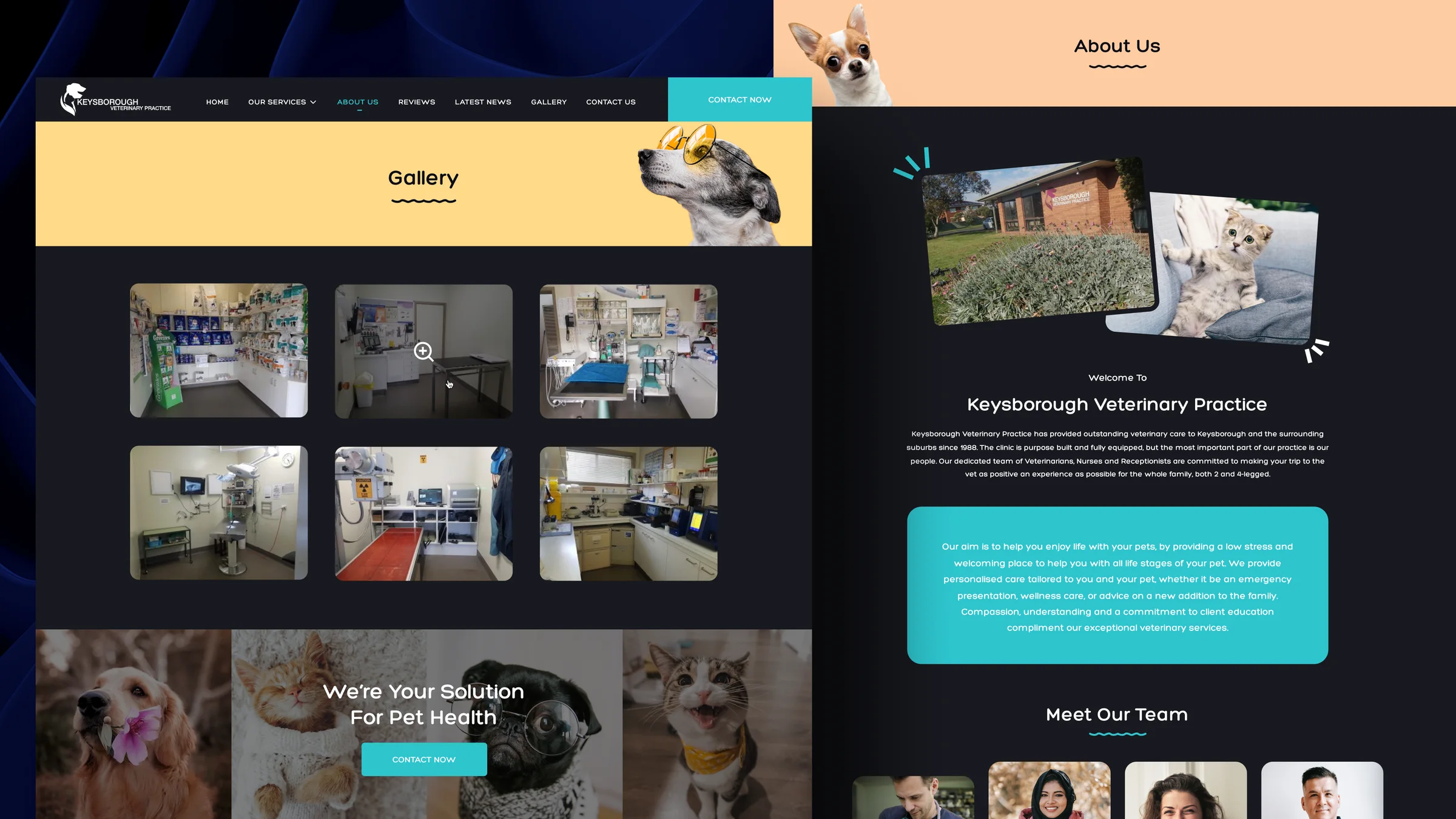 The gallery and about pages