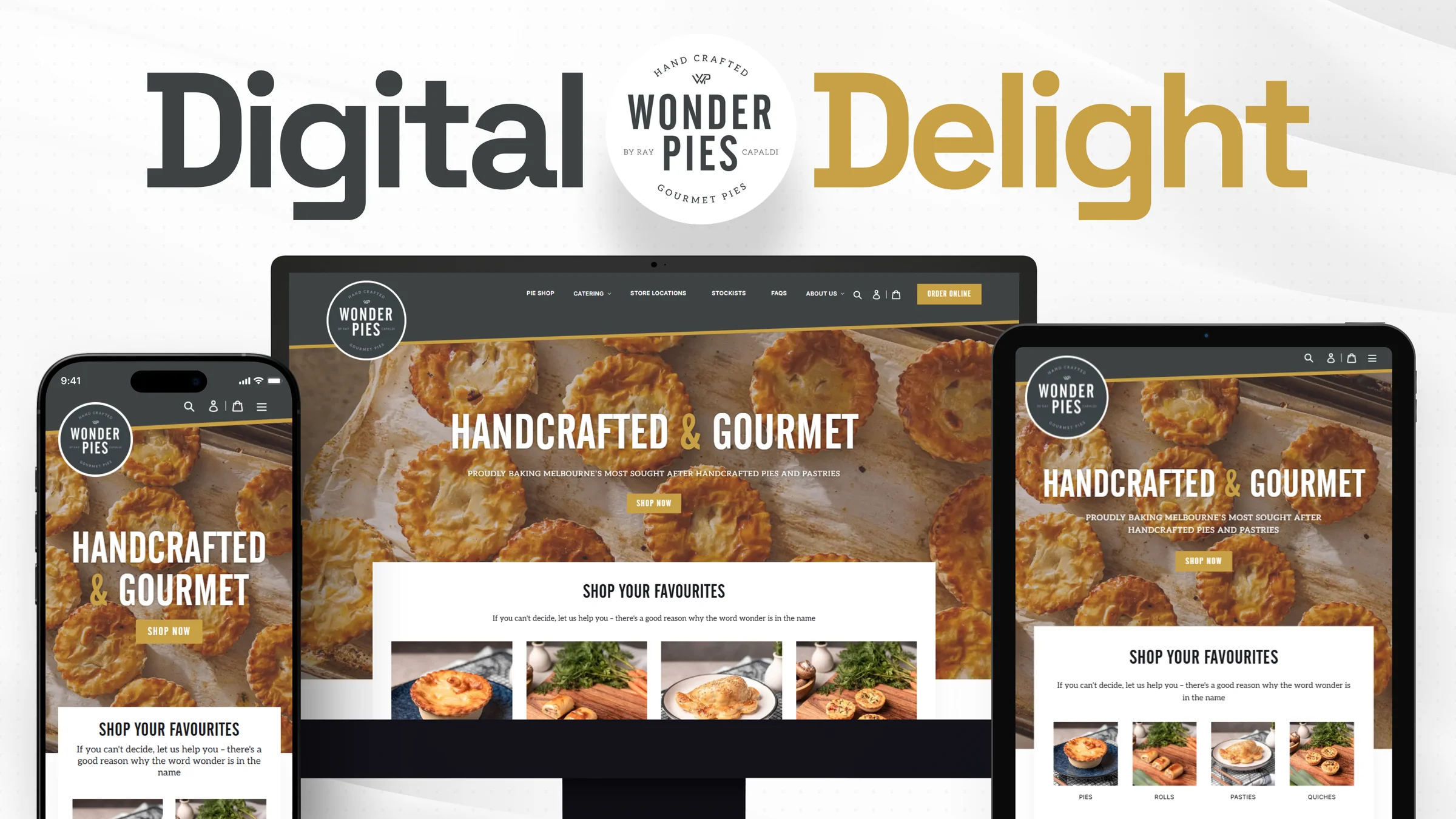 Wonder Pies: the new website on desktop, tablet and phone