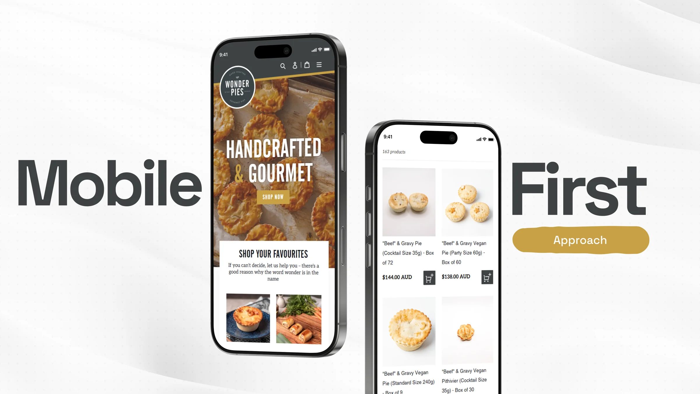 Mobile first approach, shown on two phones