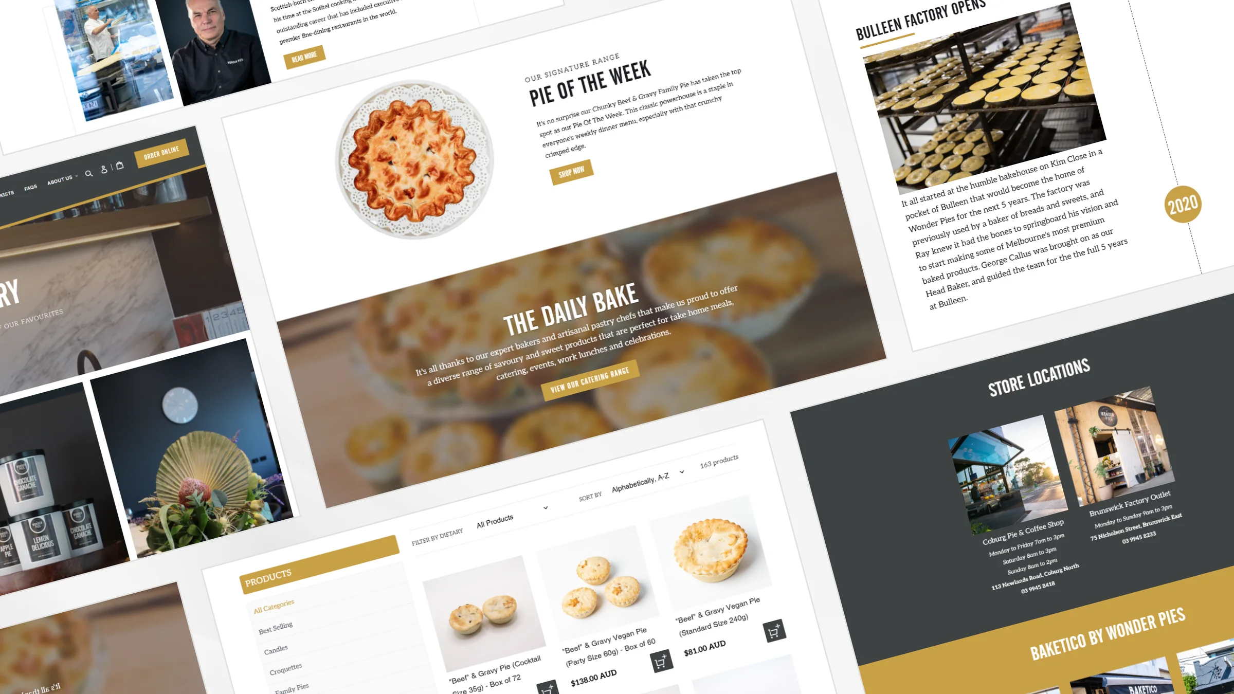 The pages together: the daily bake, the pie of the week and store locations
