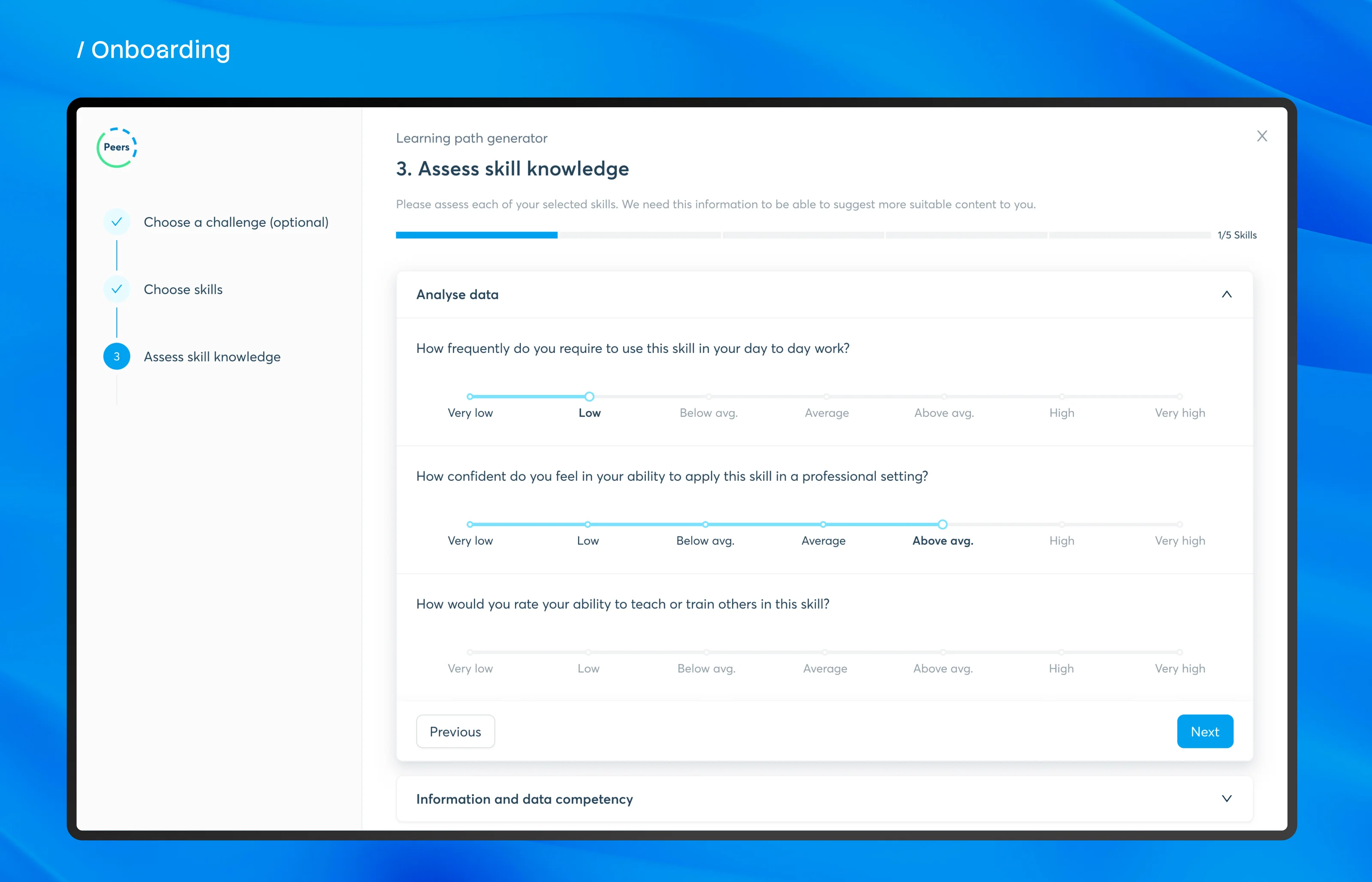 Onboarding: assessing skill knowledge, one question at a time