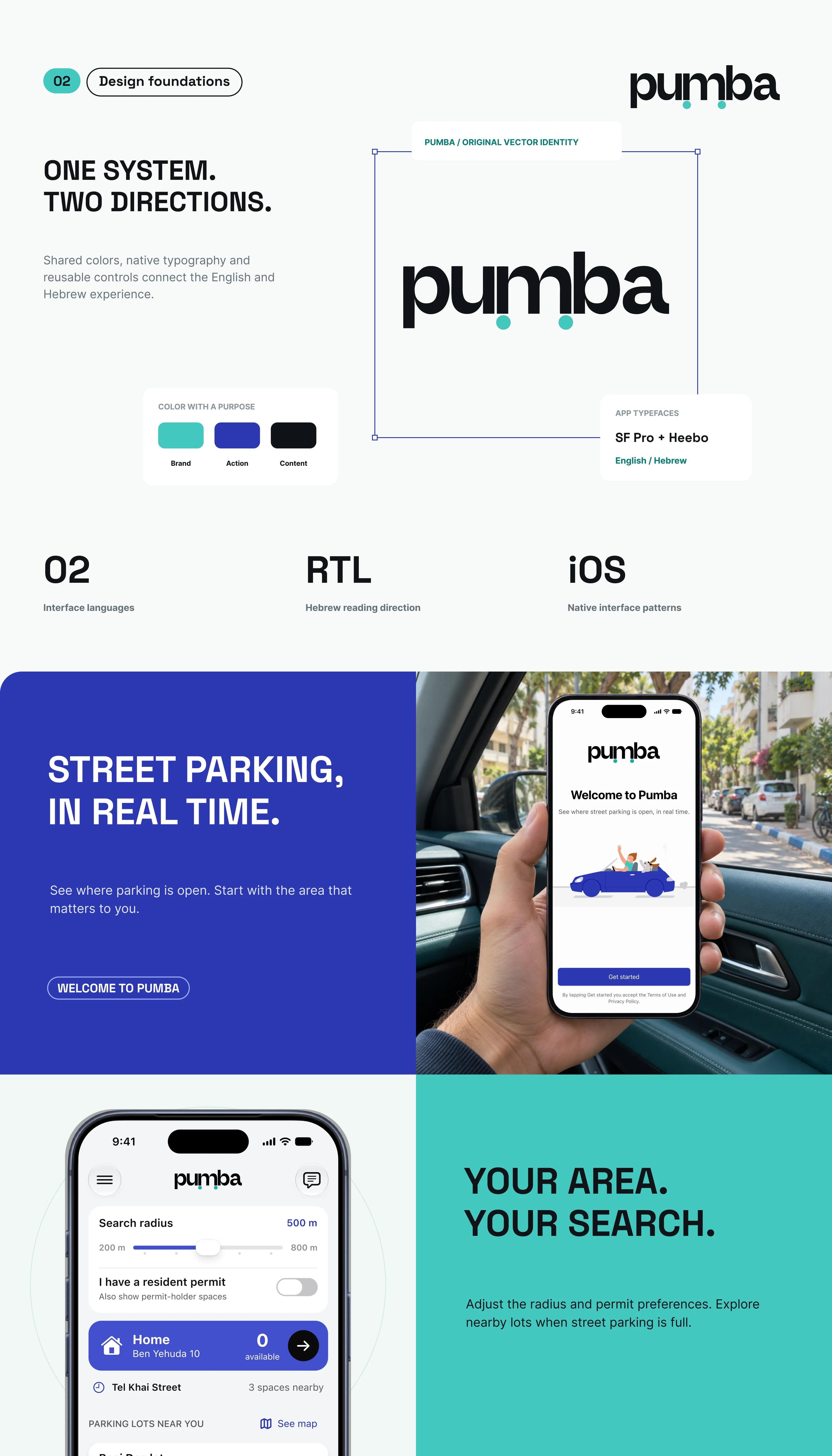 Design foundations: the logo, three colours, SF Pro and Heebo, two interface languages and right to left layout