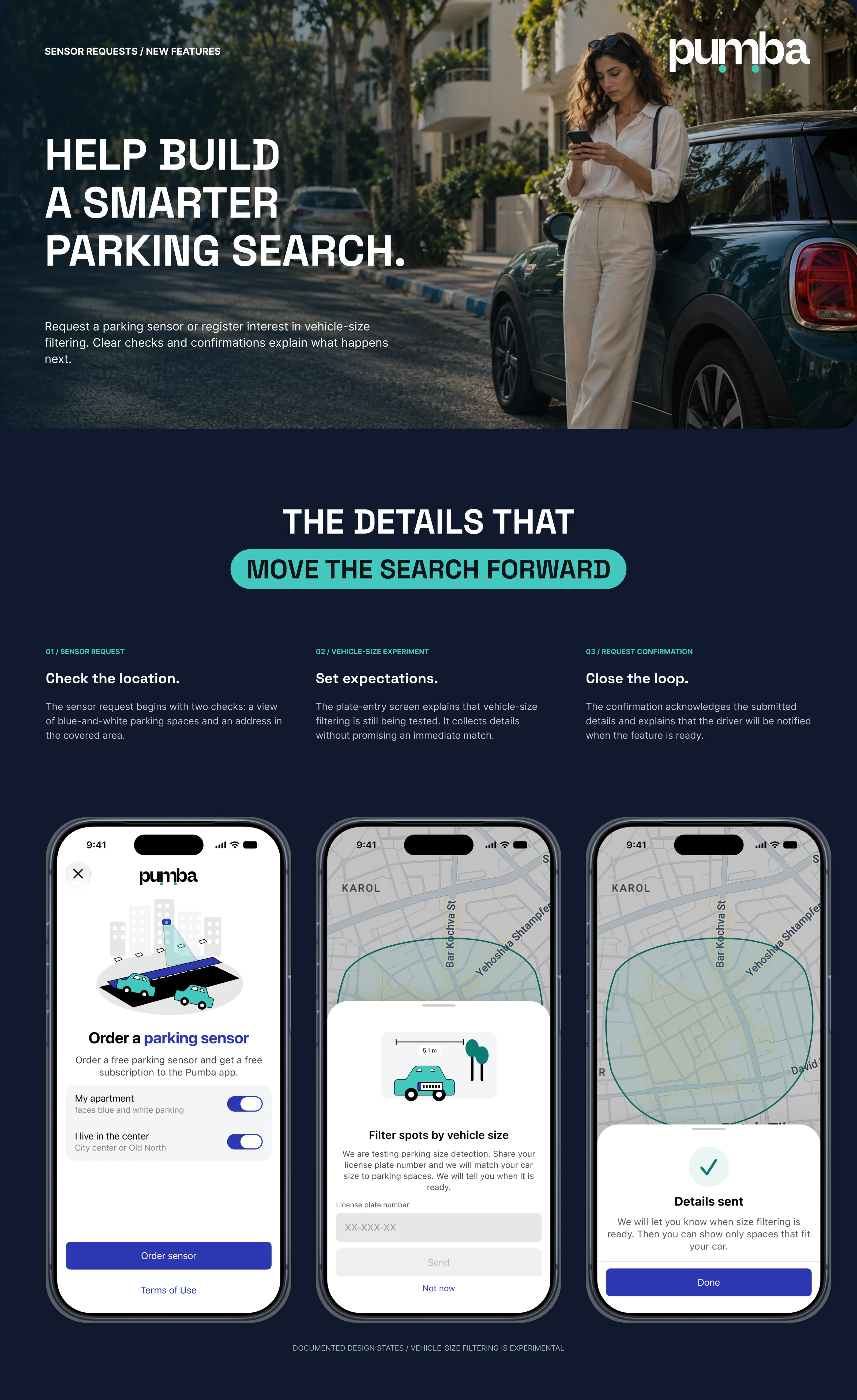 Sensor requests and new features: ordering a parking sensor, the vehicle size experiment and the confirmation
