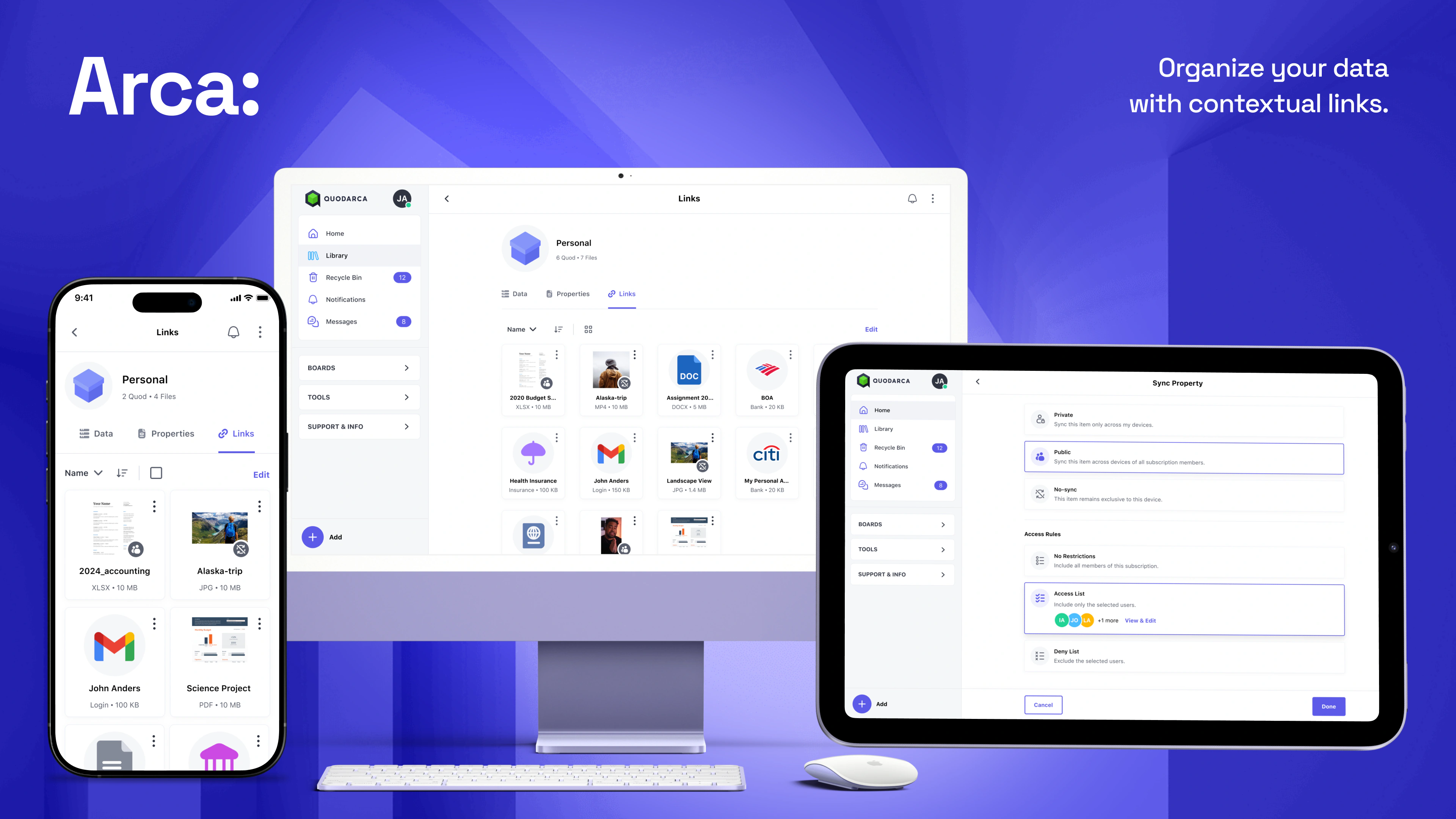 Arca: organize your data with contextual links