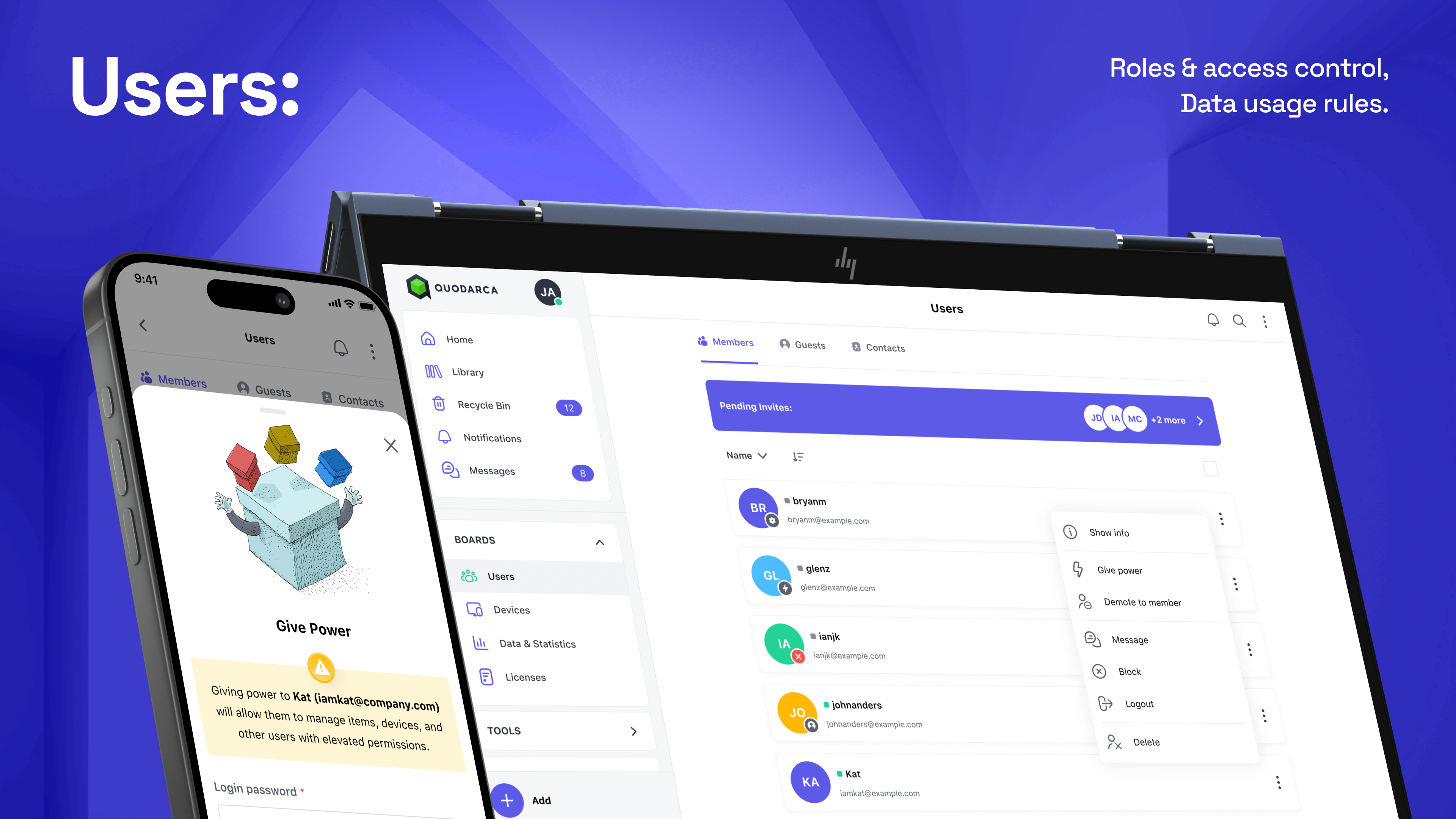 Users: roles, access control and data usage rules