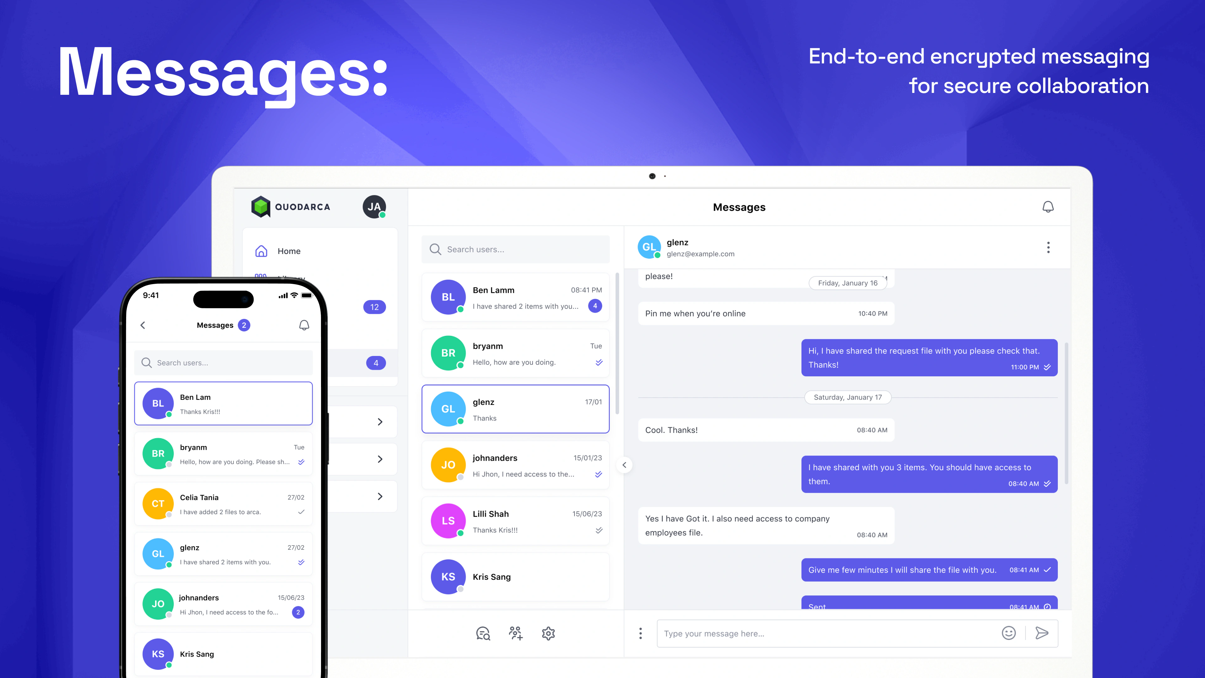 Messages: end-to-end encrypted messaging for secure collaboration