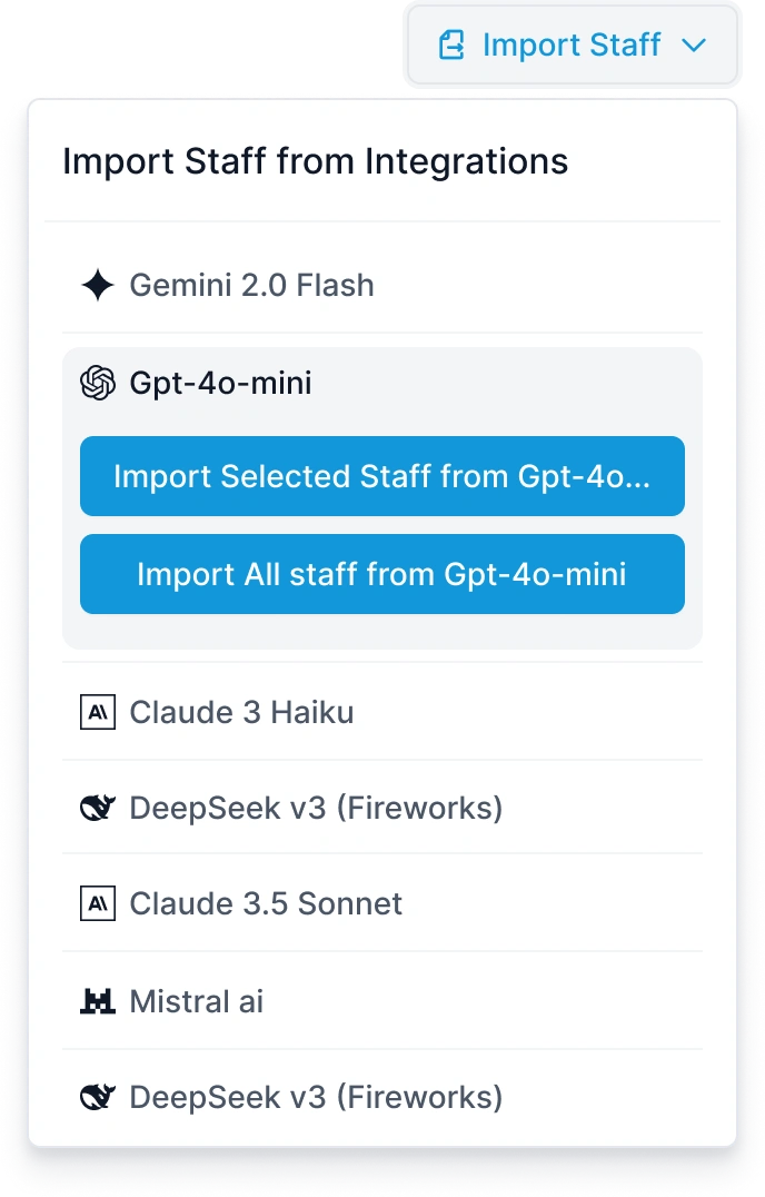 The Import Staff from Integrations menu