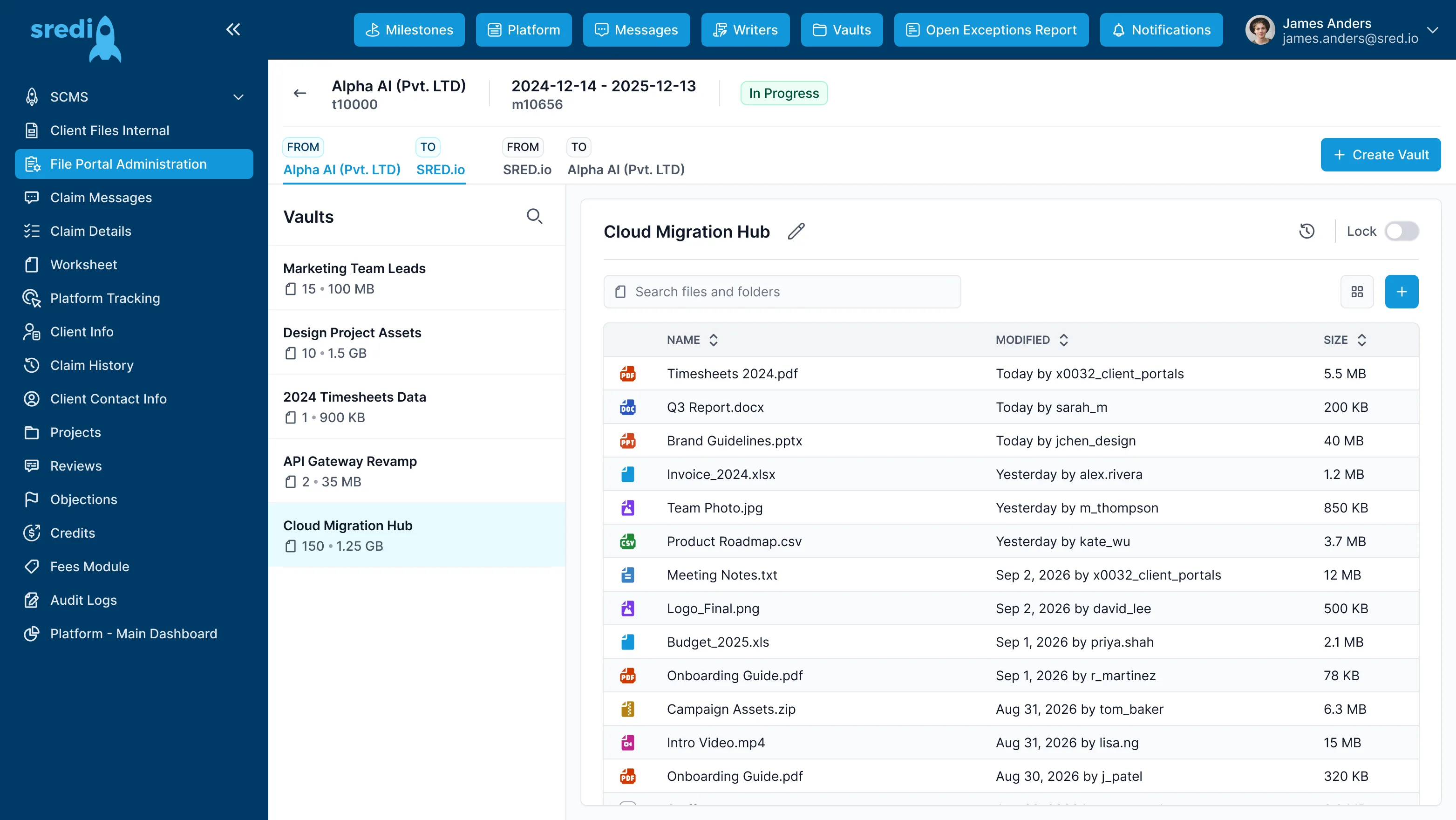 The new File Portal Administration page, with the vault list and the files side by side