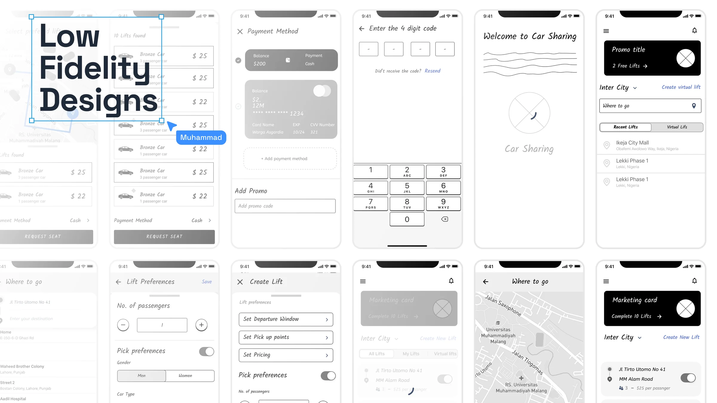 The VYNO low fidelity wireframes
