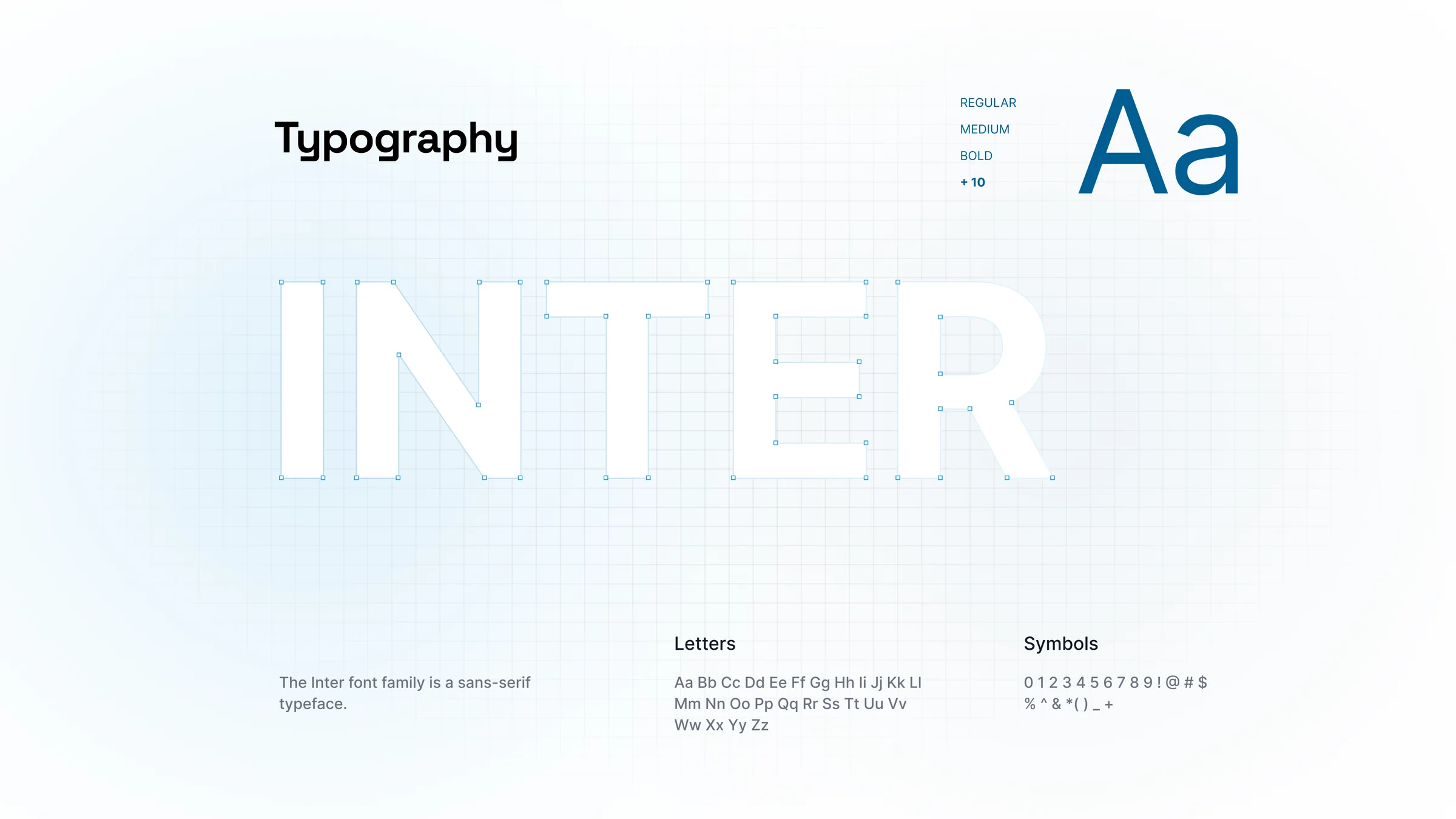 Typography: Inter in regular, medium and bold