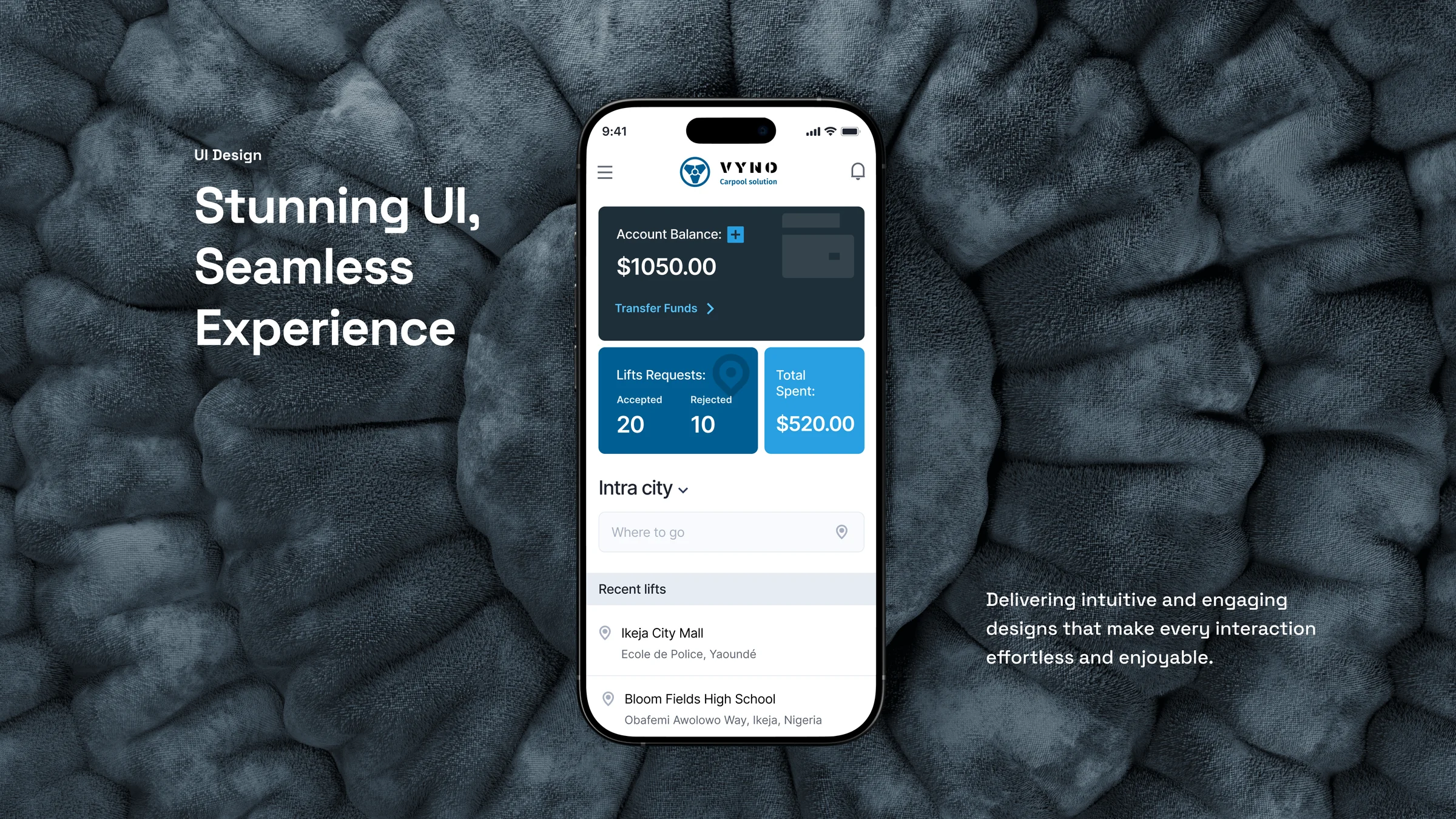 The home screen: account balance, lift requests and recent lifts