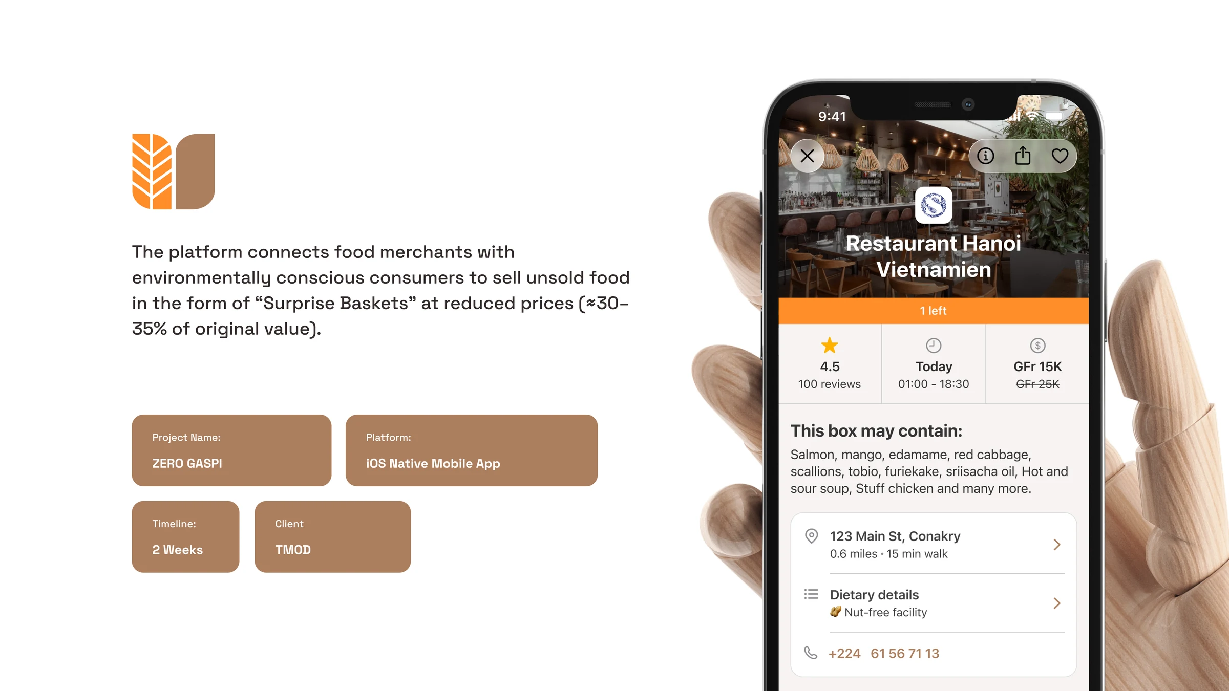 Zero Gaspi: the platform overview, project facts and the app on a phone