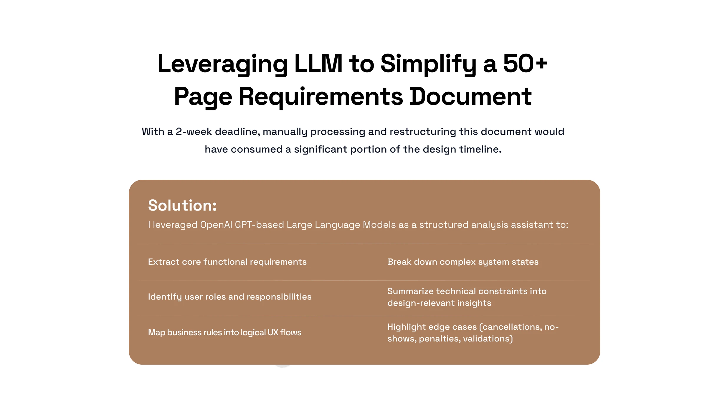 Leveraging an LLM to simplify a 50+ page requirements document