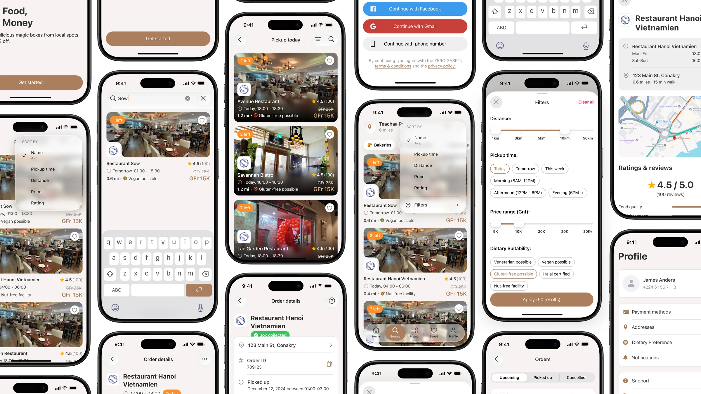 Research screens: marketplace, discovery and order flows collected as references
