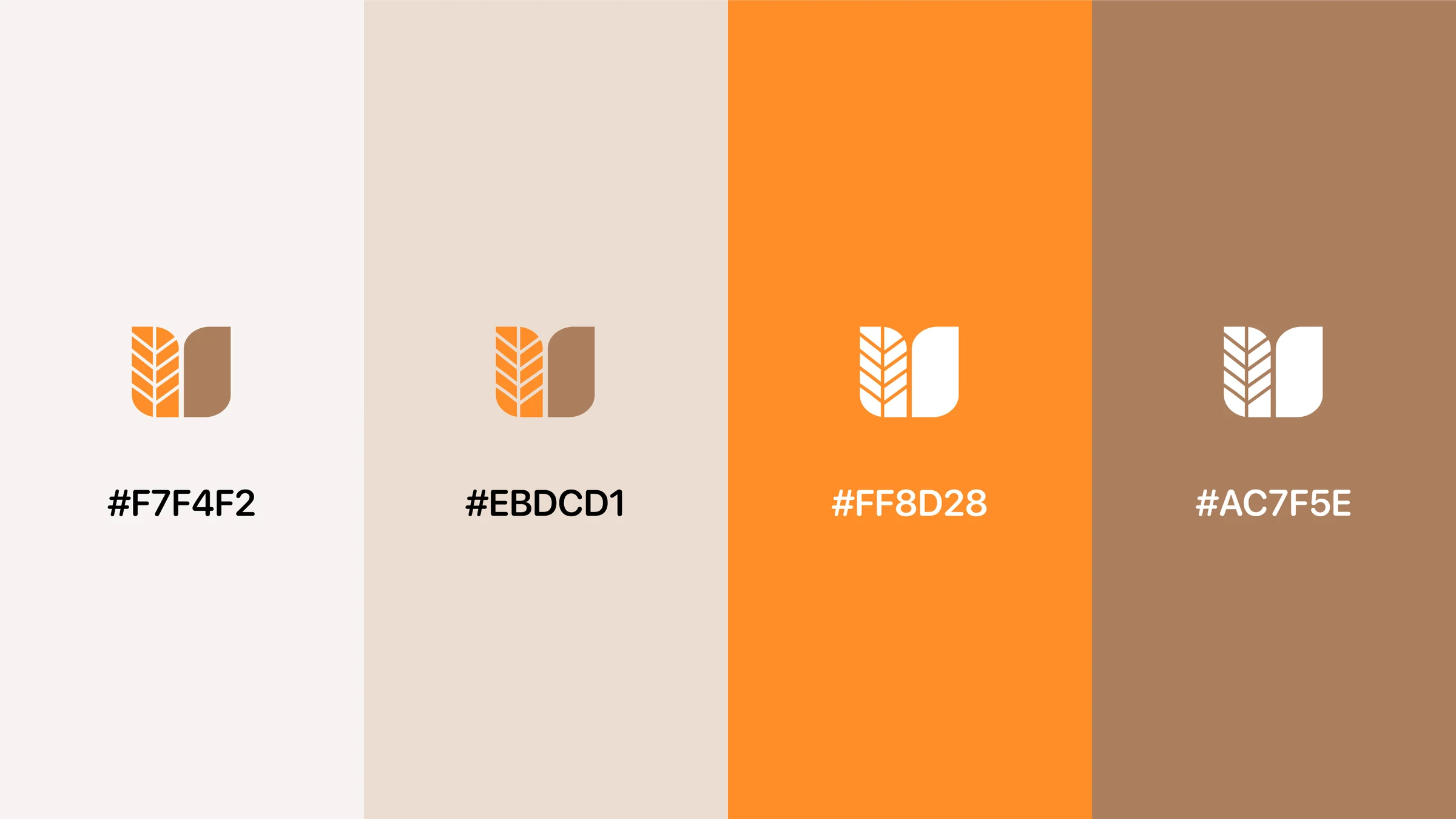 Colour palette: four tones with the logo on each