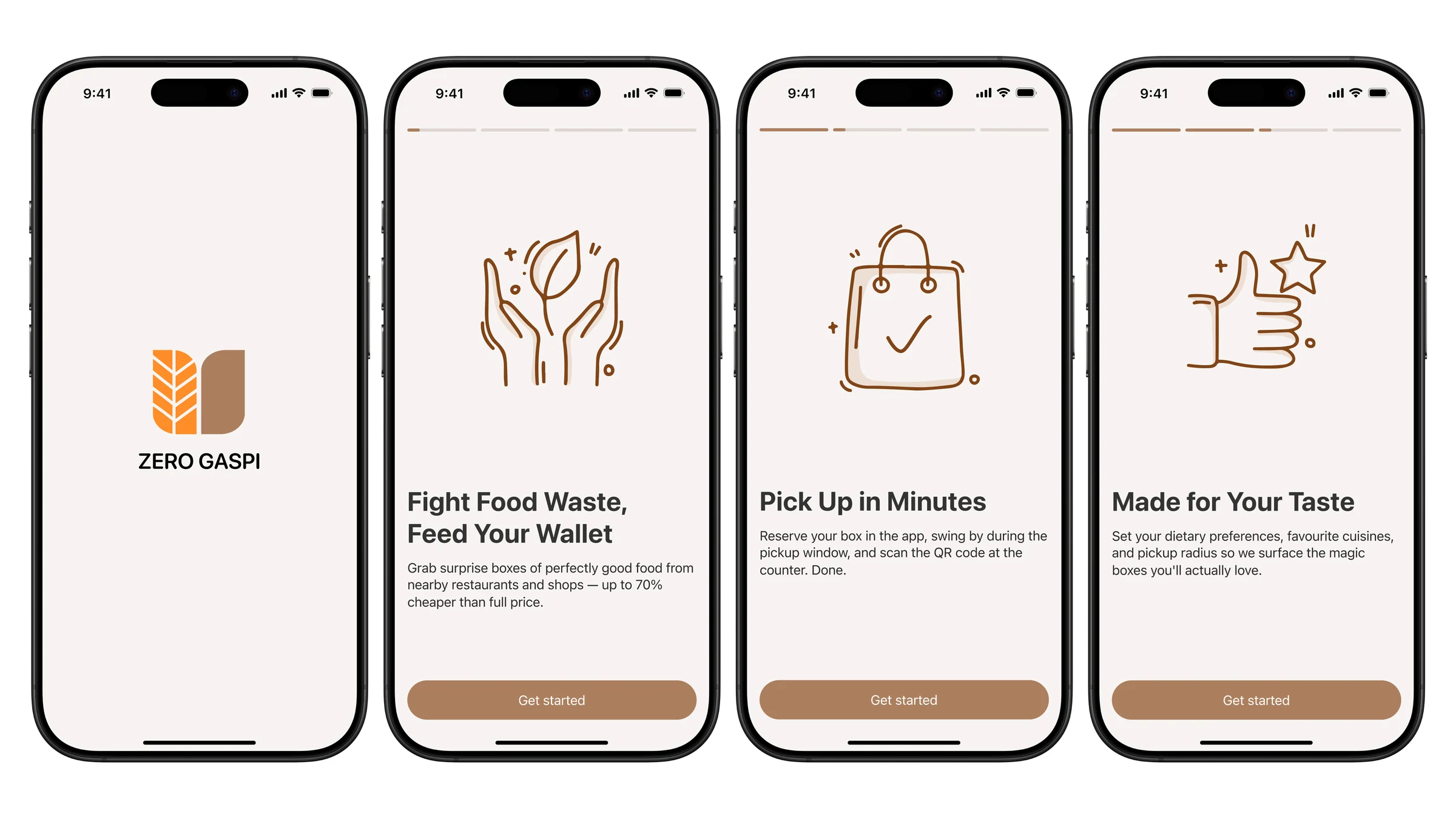 Onboarding: four welcome screens