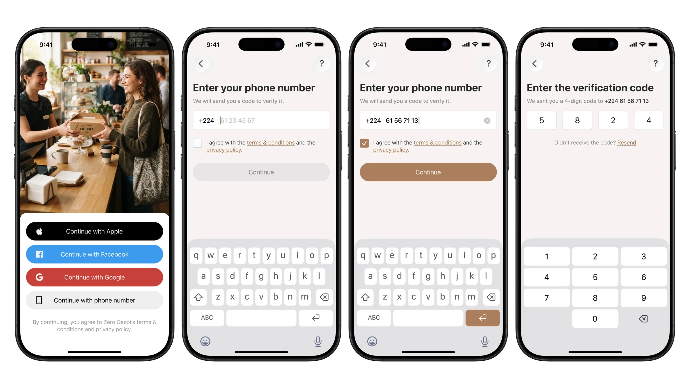 Sign up: phone number, verification code and social sign-in