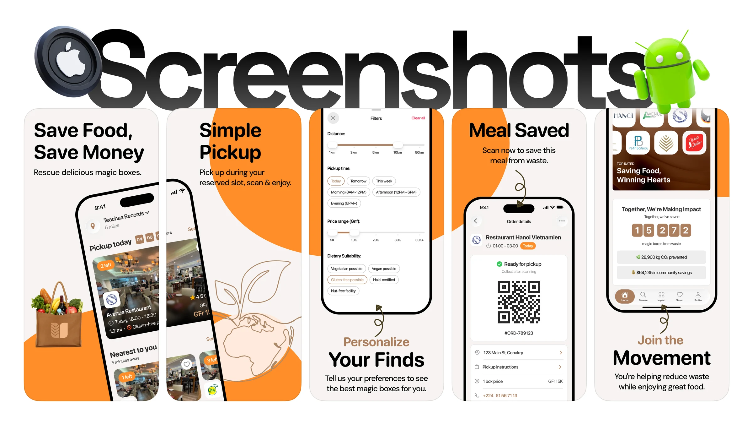 App store screenshots for iOS and Android